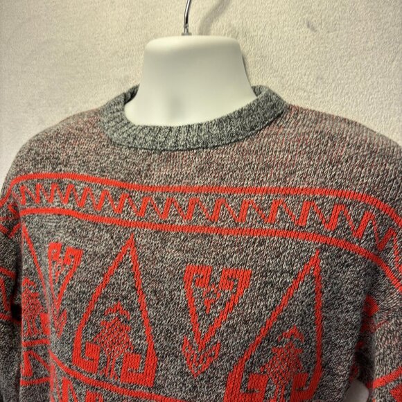 Vintage 80s Le Tigre Mens Sweater Large Tall LT Red Knit Pullover Winter Holiday - Picture 14 of 15